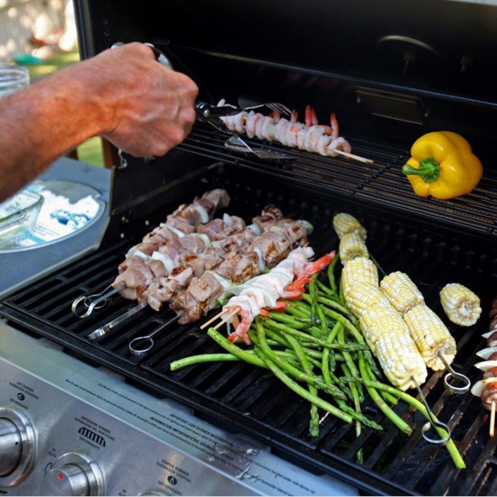 10 st långa grillpinnar i rostfritt stål med handtag återanvändbara grillspett utomhuscamping  #4w