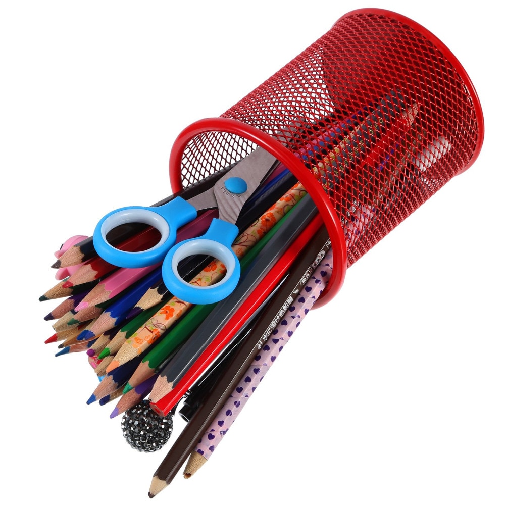 XRHYY organiseur en métal 1 pièce 5 couleurs maille ronde porte-stylo crayon support de verre porte-crayons pour bureau et école