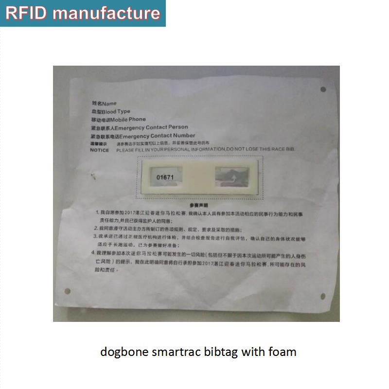 Freies 100 stücke impinj monza R6 chip smartrac dogbone bib tag mit schaum rfid uhf 860-960MHz für marathon timing rennen