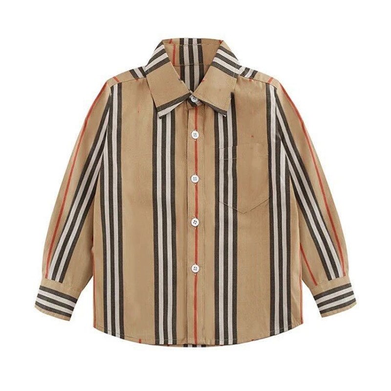 Chemise à rayures pour garçons, Style, col rabattu, manches longues, vêtement en pur coton pour enfants,: Orange / height(90cm 3T