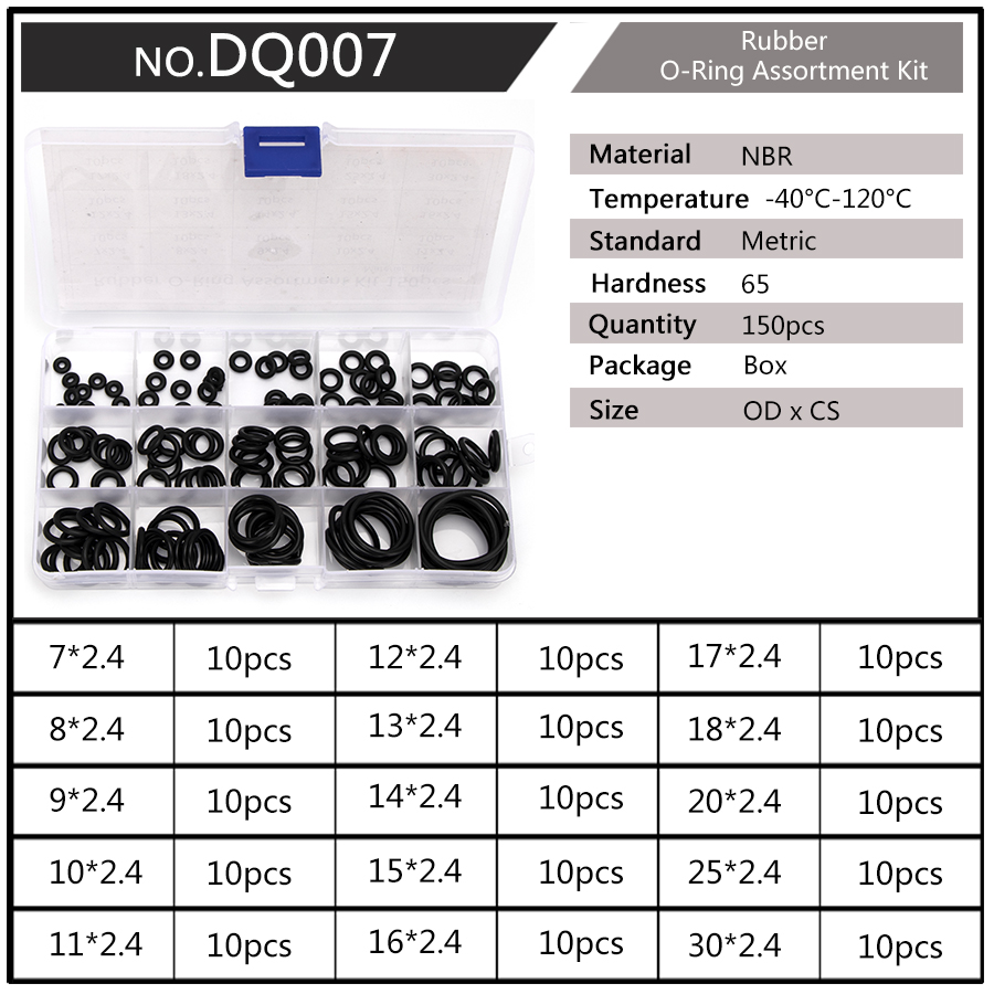 PCP DIY NBR Sealing O-rings Durable Gasket Replacements OD 6mm-20mm CS 1.5mm 1.9mm 2.4mm 15 Sizes Rubber Washer 225pcs/SET DQ003: DQ007 x1