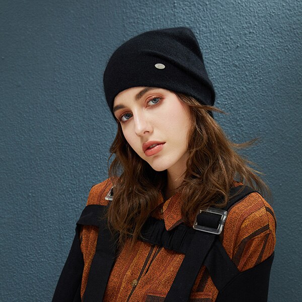 Kaninchen Haar Winter Hüte Für Frauen Mützen Wärme Ski Kappe Mädchen Hütte Weiblichen Kappe Skullie Künstliche Neue Hütte: Schwarz