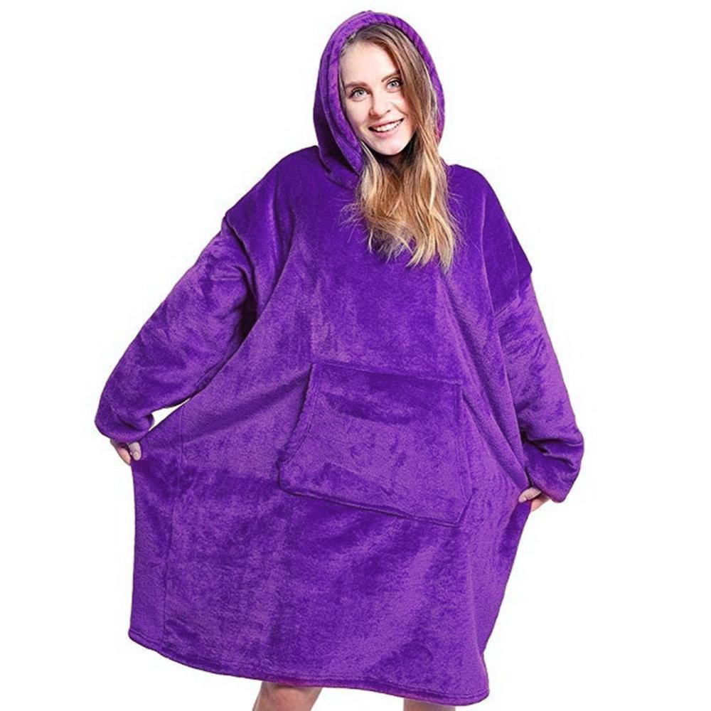 Übergroßen Hoodie Decke Mit Ärmeln Sweatshirt Plaid Winter Vlies Hoody Frauen Tasche Weibliche Mit Kapuze Schweiß Übergröße Femme: Violett
