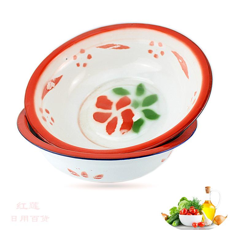 Enamel basin, nostalgic enamel basin, retro enamel basin, thickened enamel rice bowl, soup basin. 10 pieces / 1 package.