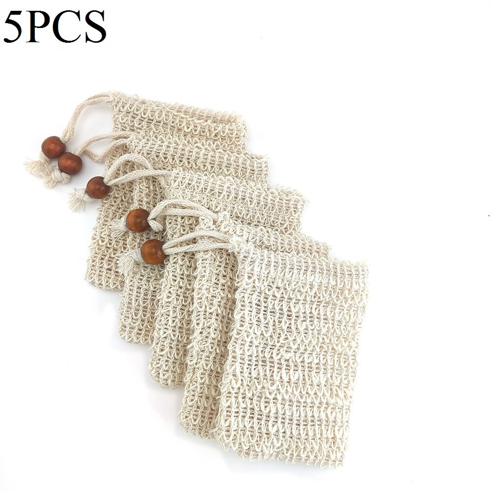 5Pc Natural Exfoliating Eco-firendly Soap Bag Organic Sisal Hemp Bag Soap Bags With Rope For Bathroom: Default Title