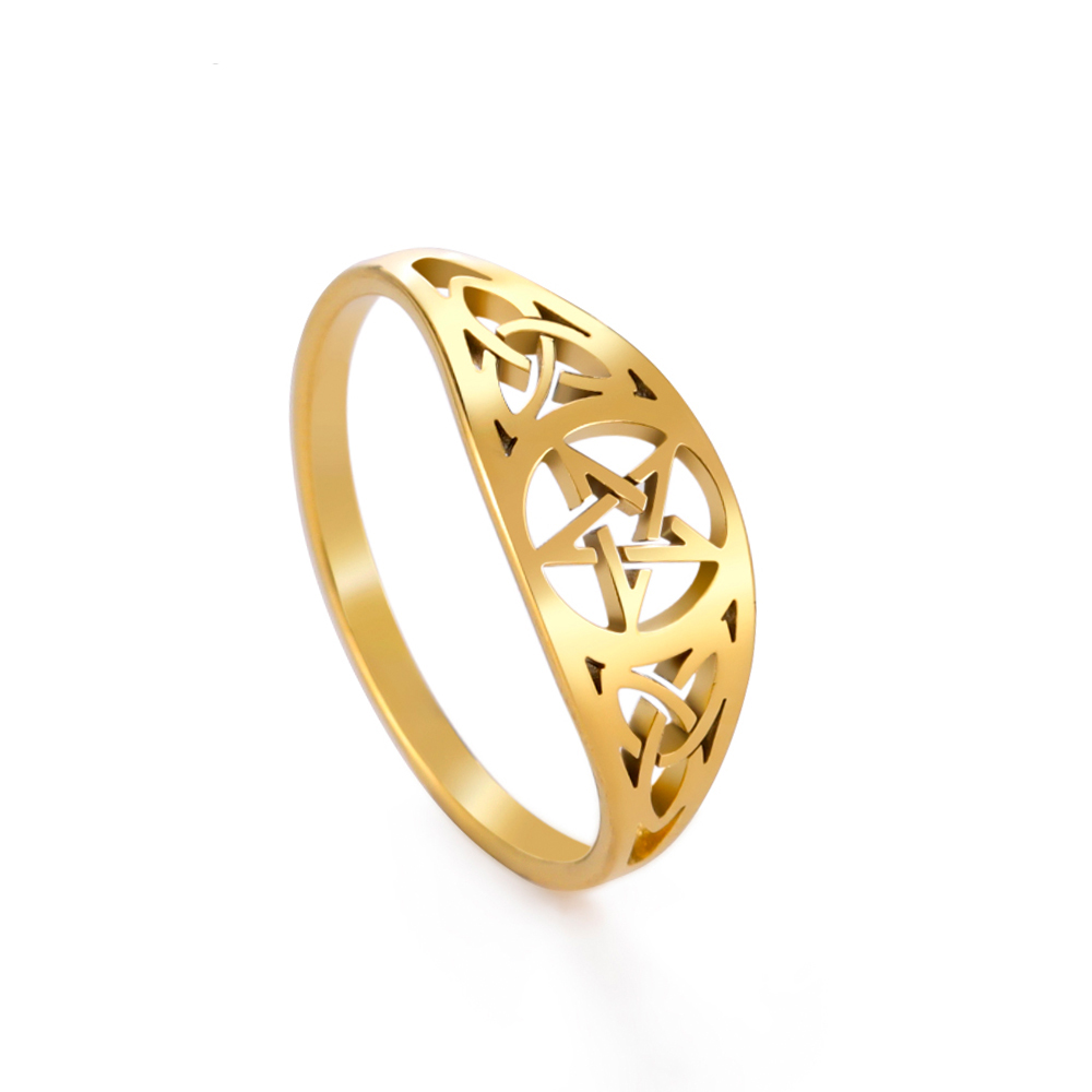 Skyrim – bague pentagramme étoile en acier inoxydable, nœud irlandais, pour femmes et hommes, amulette surnaturelle Wicca, bijoux , , 2025: 7 / Black