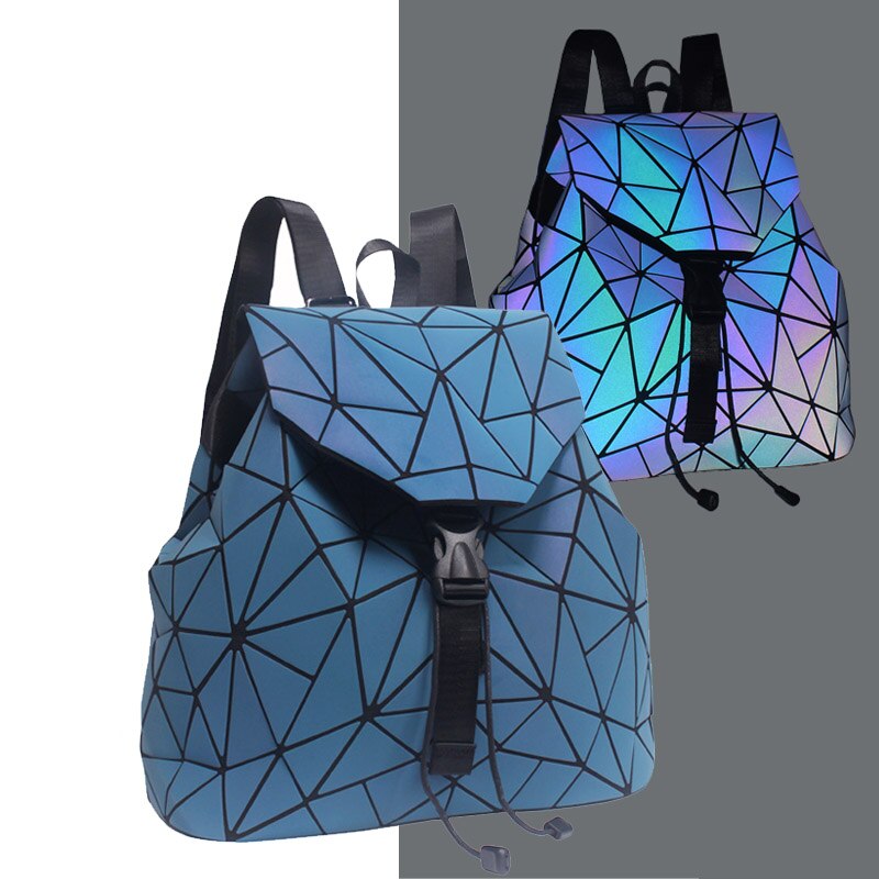 Mochila holográfica con formas geométricas para mujer, bolso escolar para adolescente,