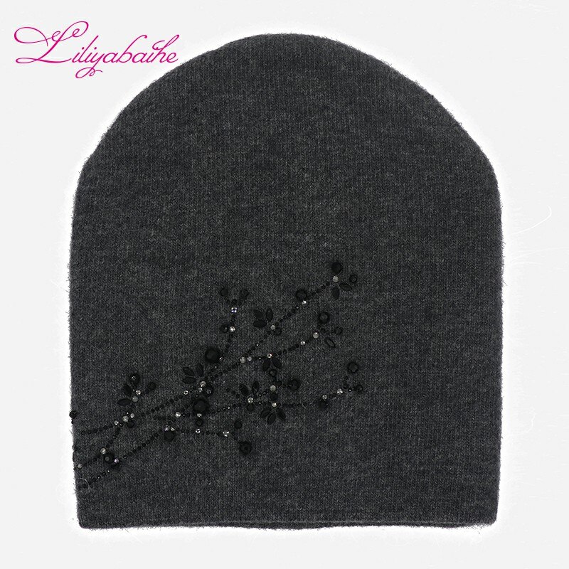 Liliyabaihe naisten syys- ja talvihattu angora neulotut skullies pipot pipo timantti kukka koristeet hatut tytöille