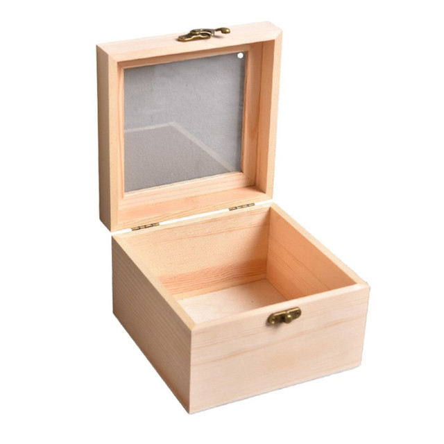 Retro Jewelry Box Desktop Natural Wood Clamshell Storage Decoration Square Wooden Handmade Craft Box With Lock Organizers: 15x15x10cm
