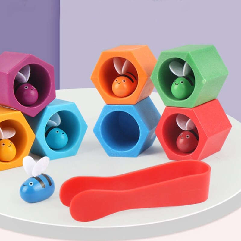 Spel houten educatie kinderen klein muziek bijenkorf clip bijen speelgoed vorm & kleur matching cognitie