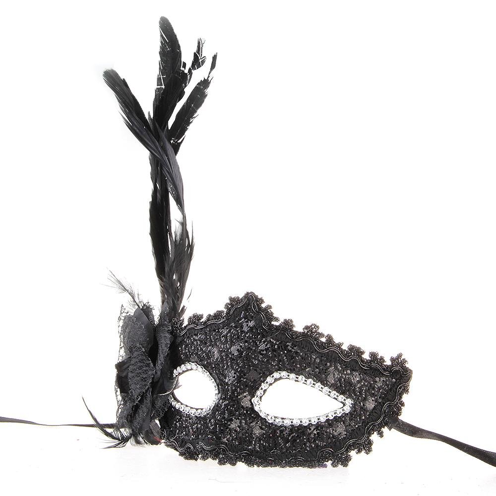 Máscara veneciana flor de la pluma de Venecia negra para de Halloween Carnaval