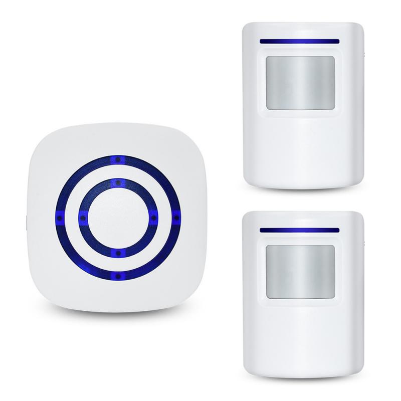 1 Set EU/US Plug Smart Door Bell Motion Sensor Wireless Doorbell Alert Secure System Alarm Doorbell 38 Chimes Door Ring Receiver: 2xSensors 1xReceiver / EU plug