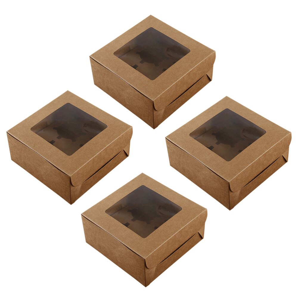 4 Cavities Kraft Paper Cupcake Box Dessert Containers Bakery Cake Carriers for Home Dessert Shop: As Shown