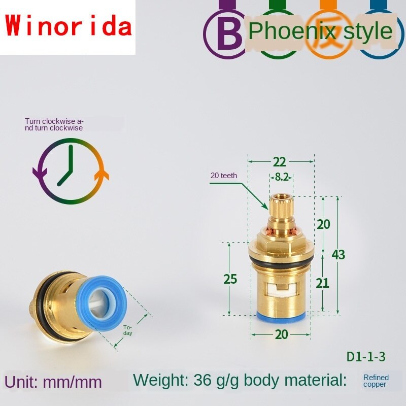 Faucet Copper Valve Core and Cold Water Fast Opening Triangle Valve Switch Ceramic Valve Core Copper Head Repair Parts: Section B reverse