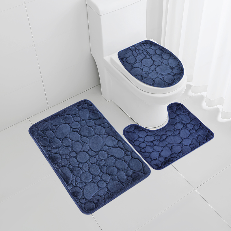 1 Set Effen Kleur Eenvoudige Badkamer Waterabsorberende En Antislip Vloermat Stenen Patroon, Comfortabel En Zacht, Driedelige Set