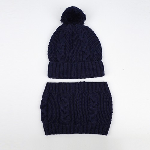 Hattu huivi setti poika tyttö lapsi talvi pipo syksy neuloa tupsu lämmin puuvilla hiihto ulkoilu asuste vauva taapero: Tummansininen setti / 50-54cm 3-7 vuotta