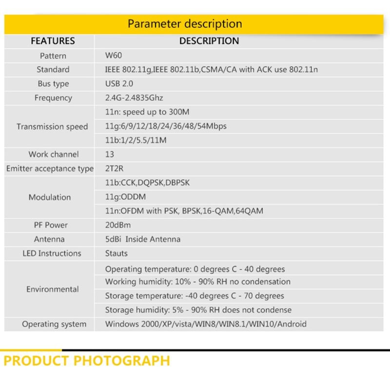 Adaptador de antena Lan USB, WIFI 2,4G, receptor inalámbrico, tarjeta de red de trabajo para Windows N58E