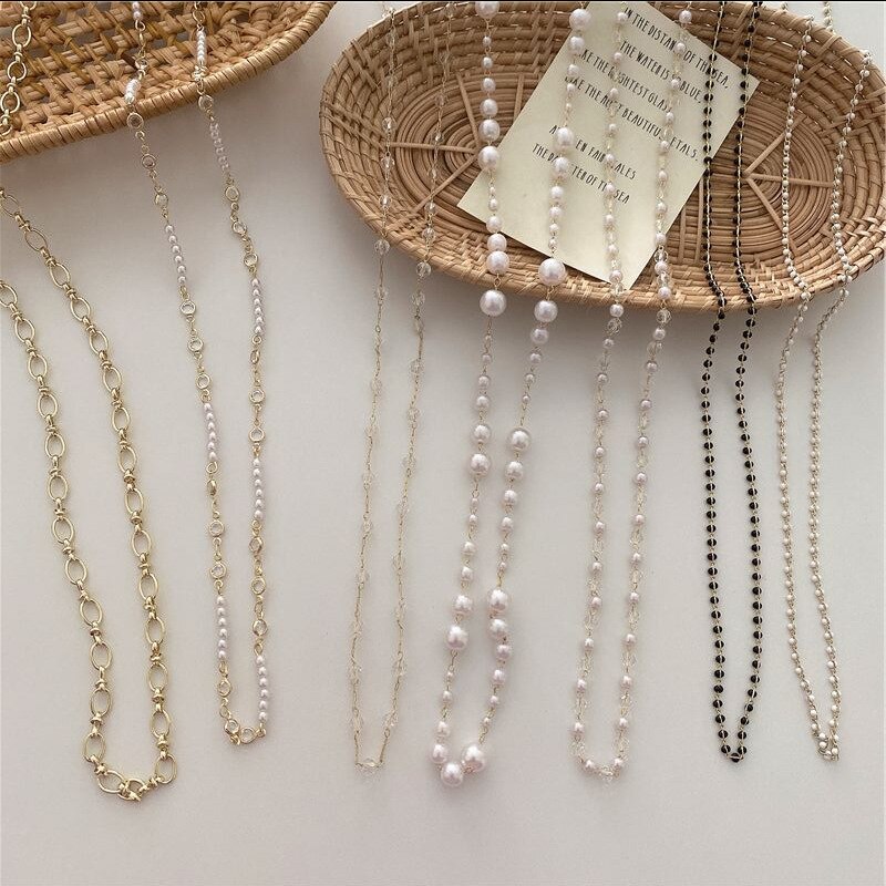 Korean retro transparent beaded chain mask necklace pearl necklace for women