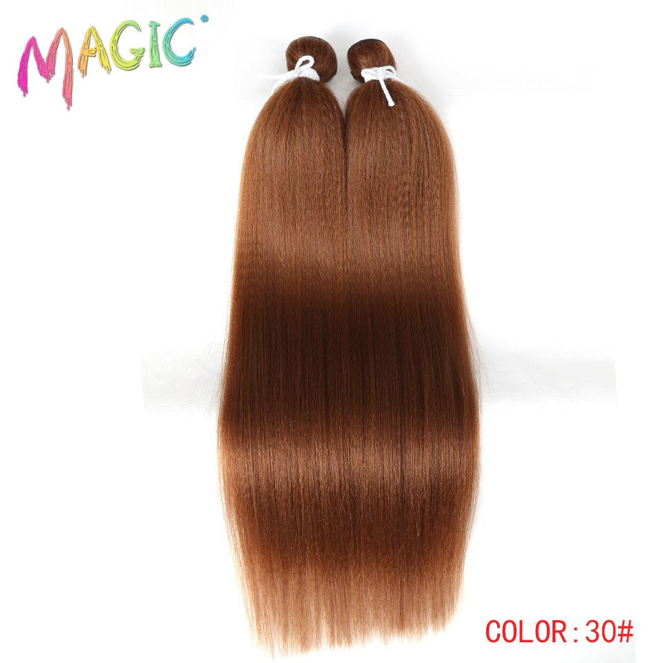 Yaki – Tissage synthétique droit magique, 2 pièces/lot de cheveux naturels, faisceaux de cheveux longs noirs, tissage de fibres haute température de 22 pouces: 30