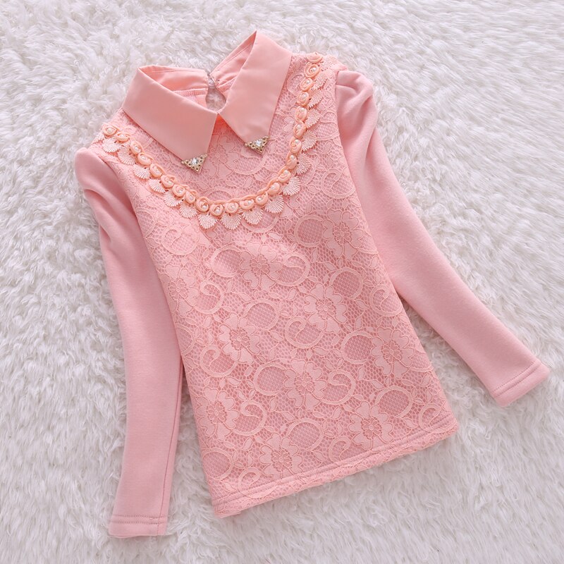 Autumn girls blouse children clothes school girl blouse cotton lace child shirts blusas kids clothes pink white 3-14Y: 8
