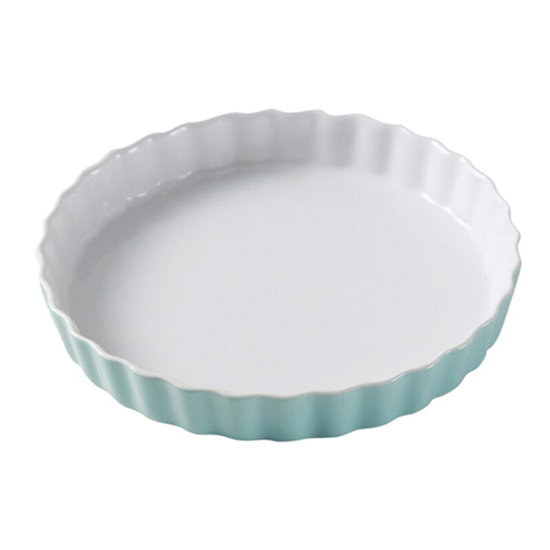 8 Inch Ceramic Round Cheese Baked Plate Pan High Temperature 600C: white Blue