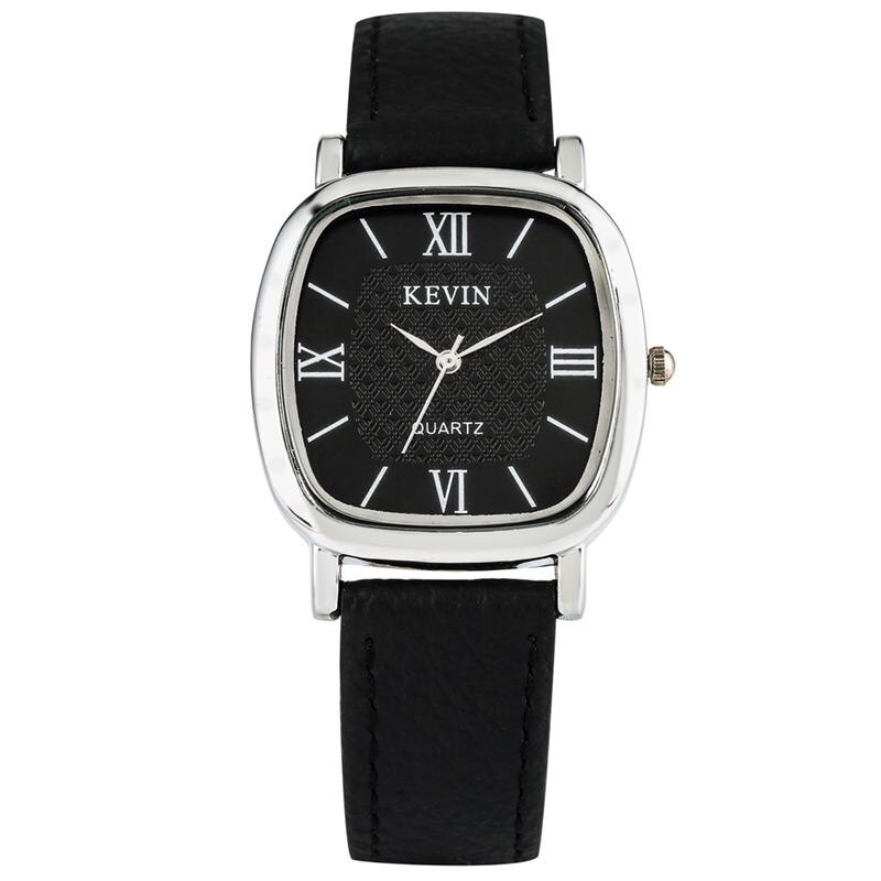 KEVIN Square Quartz Watch Couple Watches Soft Learher Strap Roman Numerals Dial Buckle Wristwatch for Men Women Relojes Pareja: men 1