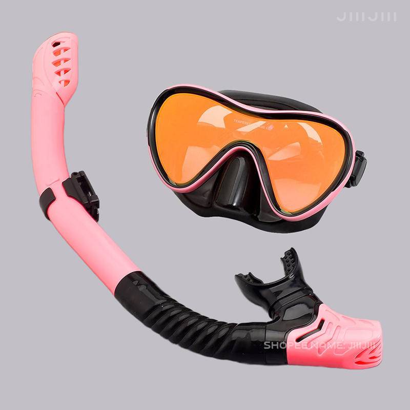 JUNHAIINS Professioneel siliconen duikmasker Ademhalingsbuis Anti-condens Gehard glas Zwemmen Snorke Set voor watersport: Light Grey