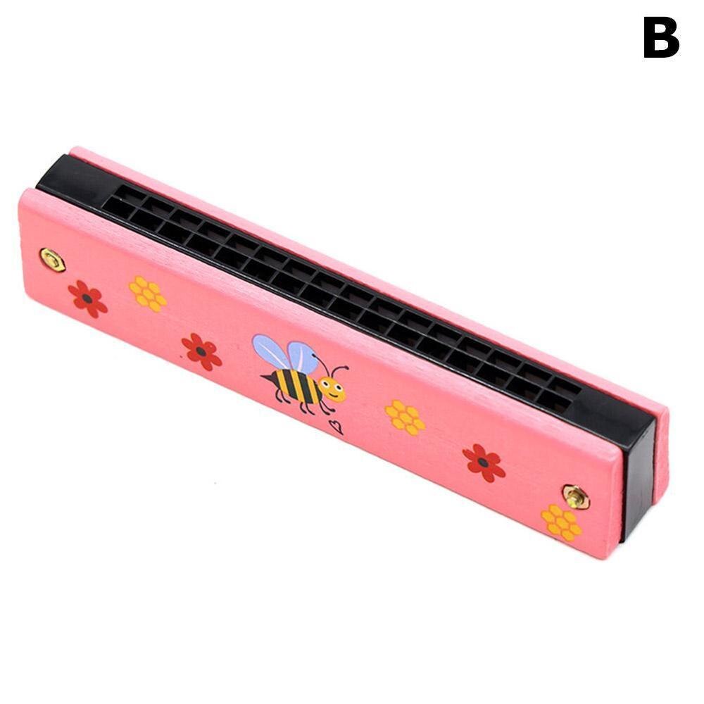 Armónica de madera pintada para niños, instrumento de doble hilera con 16 orificios, instrumento musical para la boca P1E5