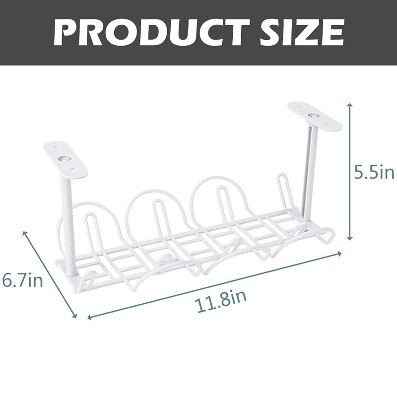 Desk Cable Management 2 Pack Cable Management Tray Wire Cable Tray Organizer For Office &amp; Home, White
