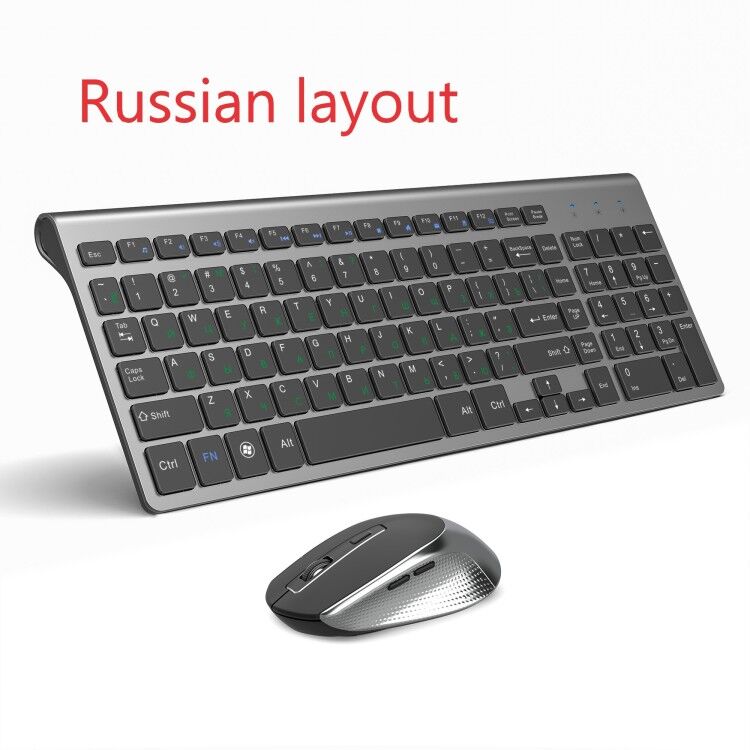 Teclado sem fio mouse espanhol/russo conjunto 2.4g ultra-fino design elegante para escritório/viagens teclado mouse sem fio de tamanho completo: CINZA