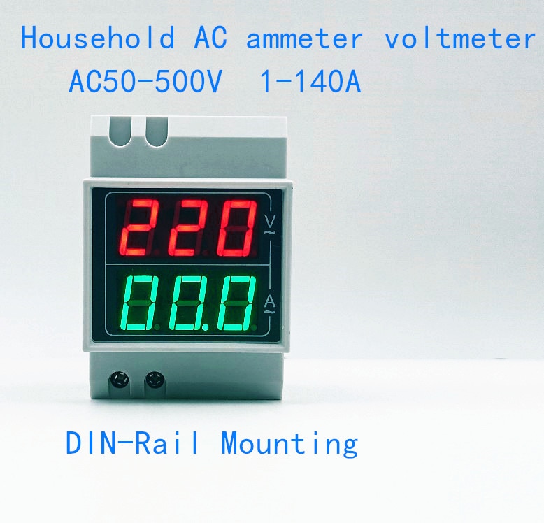 Household rail mounted digital display AC voltmeter ammeter AC220V 110V 380V 100A Double row display digital ammeter voltmeter