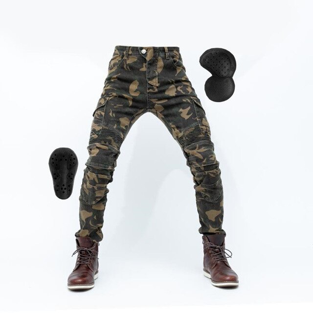 MOTO-PANTS motorcycle riding jeans for men and women, motorcycle trousers for fall protection, wear-resistant cycling pants: ArmyGreen / XL
