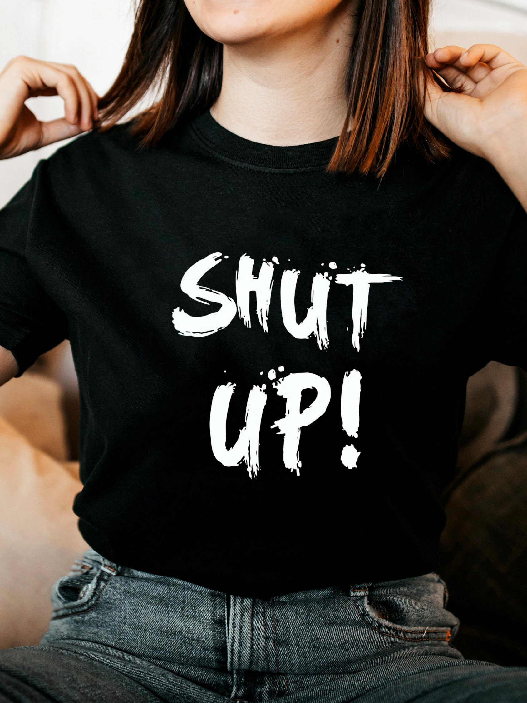 Grappige Shut Up Vrouwen T-shirt 2022 Zomer Ronde Hals Y2K Grappige Polyester Cartoon T-shirt Grafische Streetwear