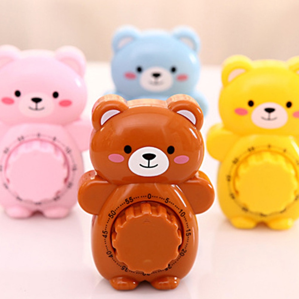 Cute Bear Mechanical Kitchen Timer 60 Minutes Countdown Alarm Timer Dial Timers Counter Reminder Kitchen Accessories