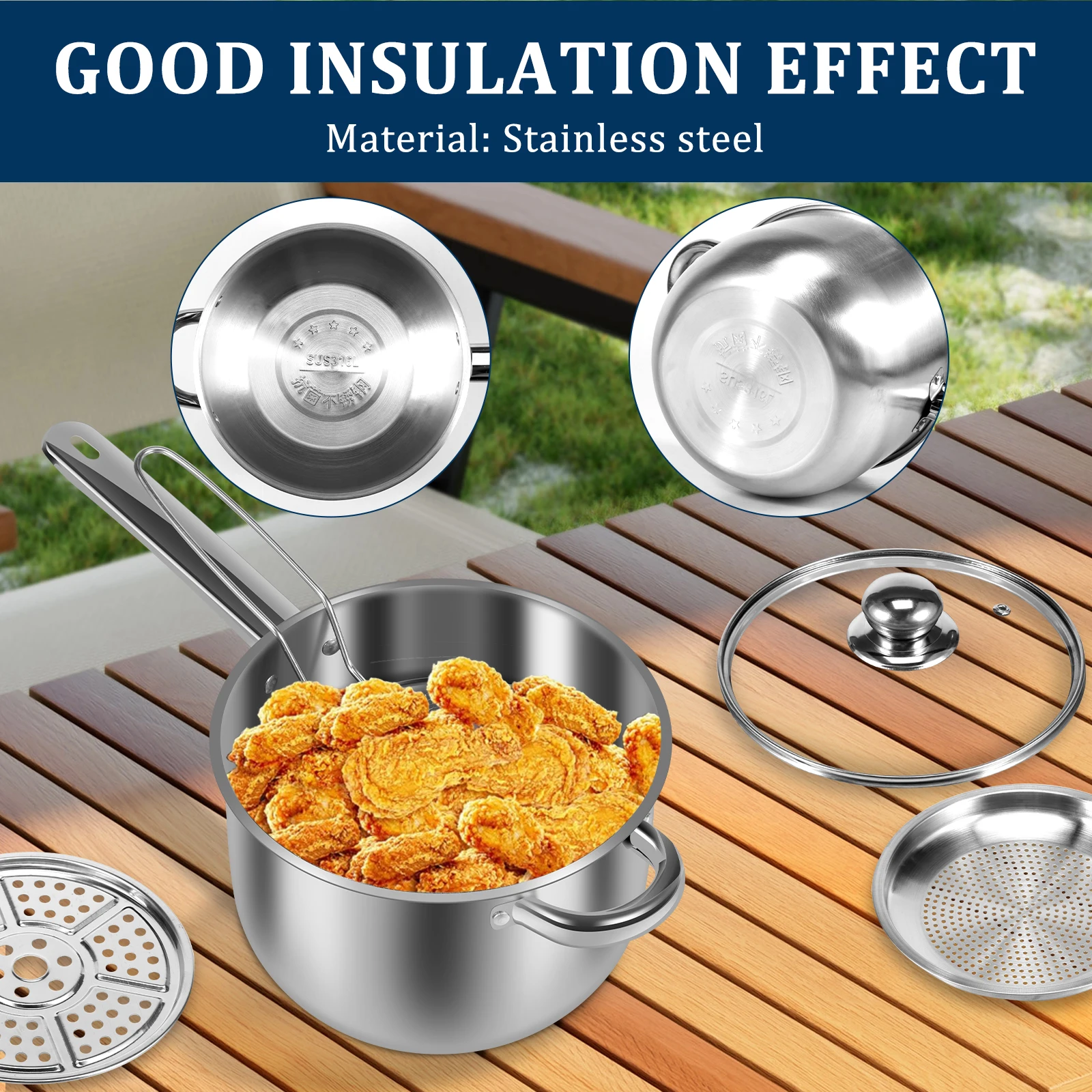 Stainless Steel fryer with French fries and chicken wings,household Mini oil pot with filter screen, Tianfu Luo Deep Fryer Pots