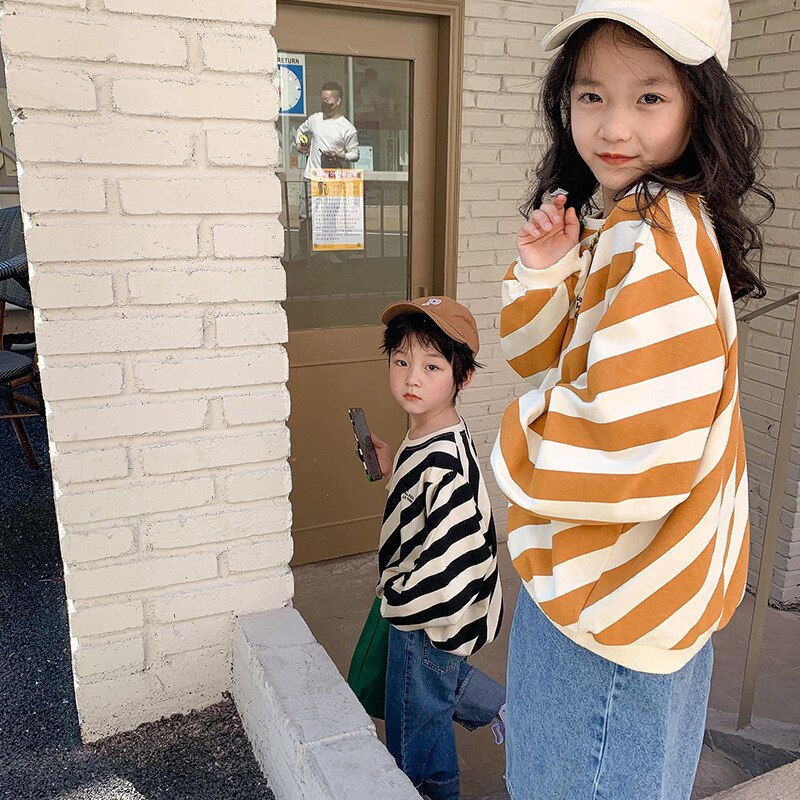 Felpe oversize in cotone per ragazzi e ragazze con cappuccio a righe diagonali moda primavera per bambini 2-7Y
