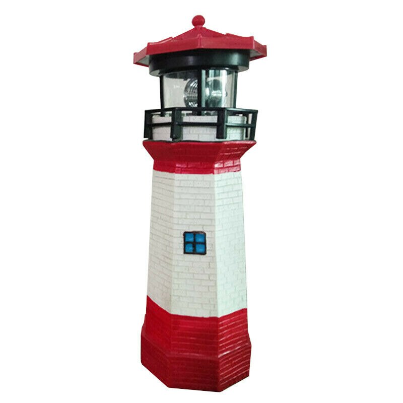 Solar Powered Lighthouse LED Garden Ornament Rotating Light Tower Outdoor Garden Yard Lighting Decor Lawn Lamp Lighting
