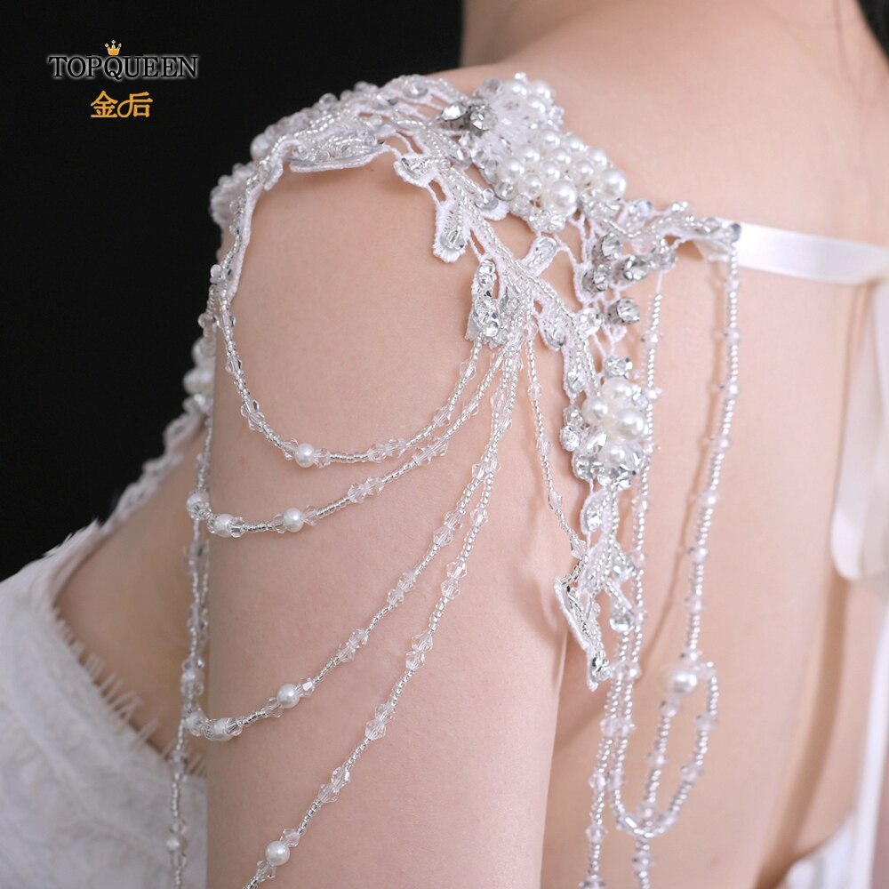 TOPQUEEN G10 Crystal Bling Beaded Bridal Wraps Beading Lace Wedding Shawl Jacket Bolero Wrap Bride Coat Cape Boleros Party Shrug