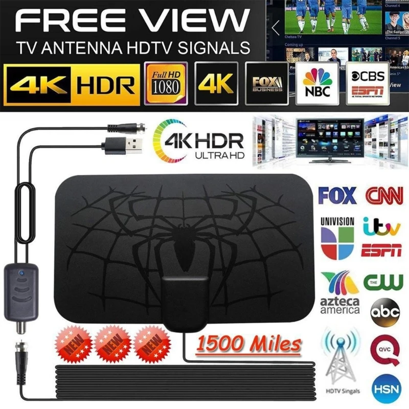 1 Set Digital HDTV Antenna with Detachable Signal Amplifier Converter Free FullHDChannels Indoor TV Antennas K1KF