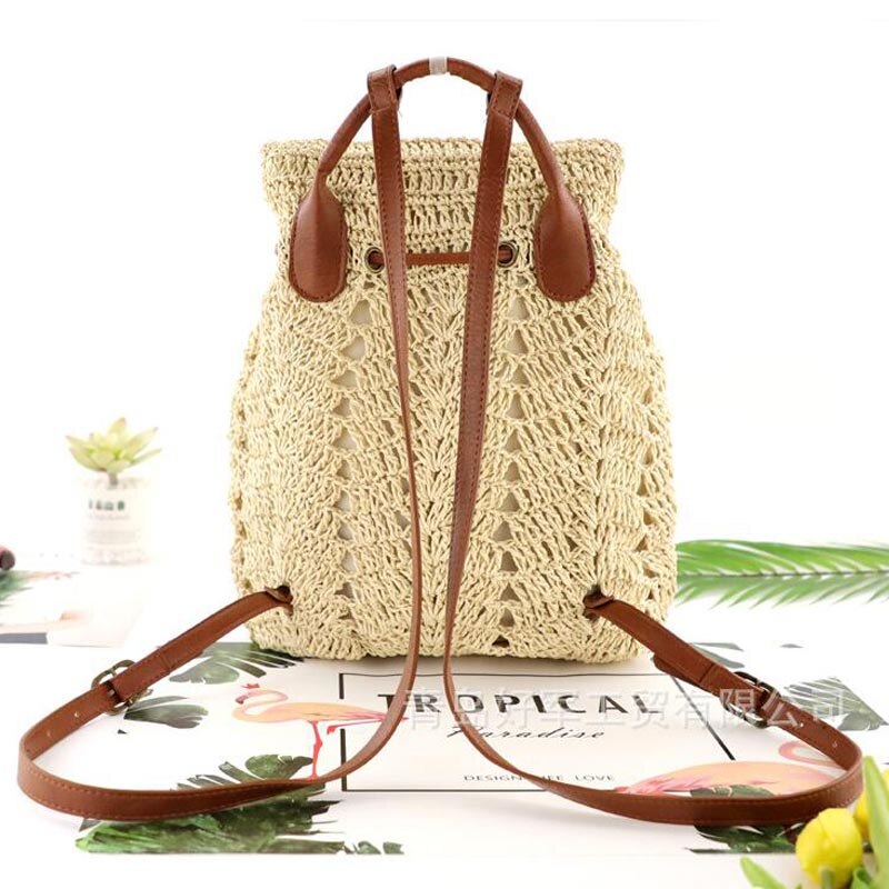 Mochila de paja tejida para mujer, mochila multifunción de paja, bolso escolar de paja, informal para playa, bolsa de libros de viaje para chica,