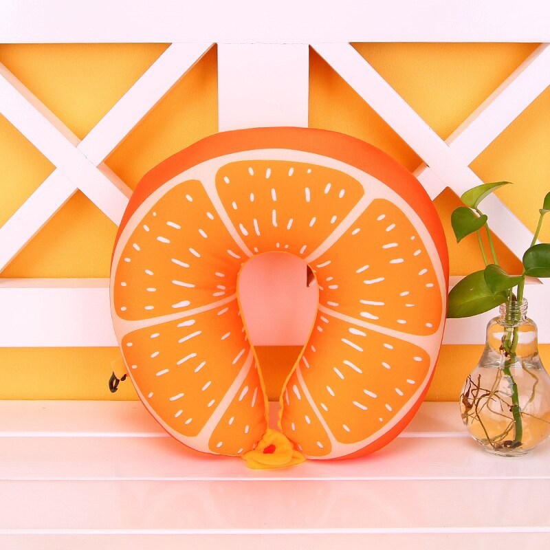 1 Pc 6 Kleuren 3D Fruit U Vormige Kussen Bescherm De Nek Reizen Watermeloen Citroen Kiwi Oranje Kussens Kussen Vliegtuig kussen: Red Orange