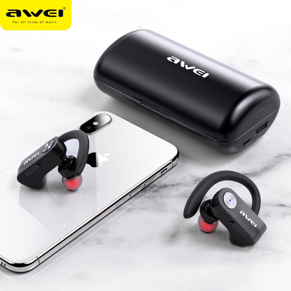 Awei T22 Tws Sport Waterdichte Oordopjes 9D Stereo True Draadloze Bluetooth Oordopjes Lange Tijd Spelen Opladen Telefoon Case Met Mic