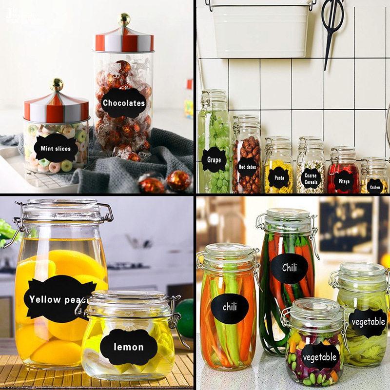 10sheets/80pcs Chalkboard Sticker Mason Jar Craft Handwritten Kitchen Food Storage Jars Stickers Paster Blackboard Black Labels