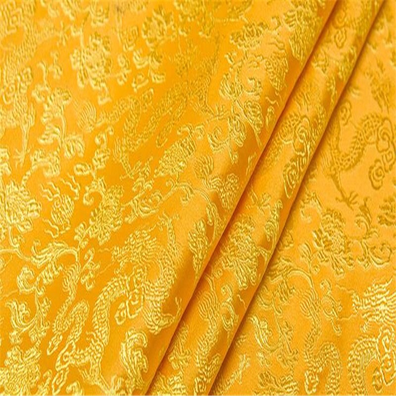 Brokade polyester stof små drager klassisk mønster bedste jacquard stof til kinesisk cheongsam: 2 gule