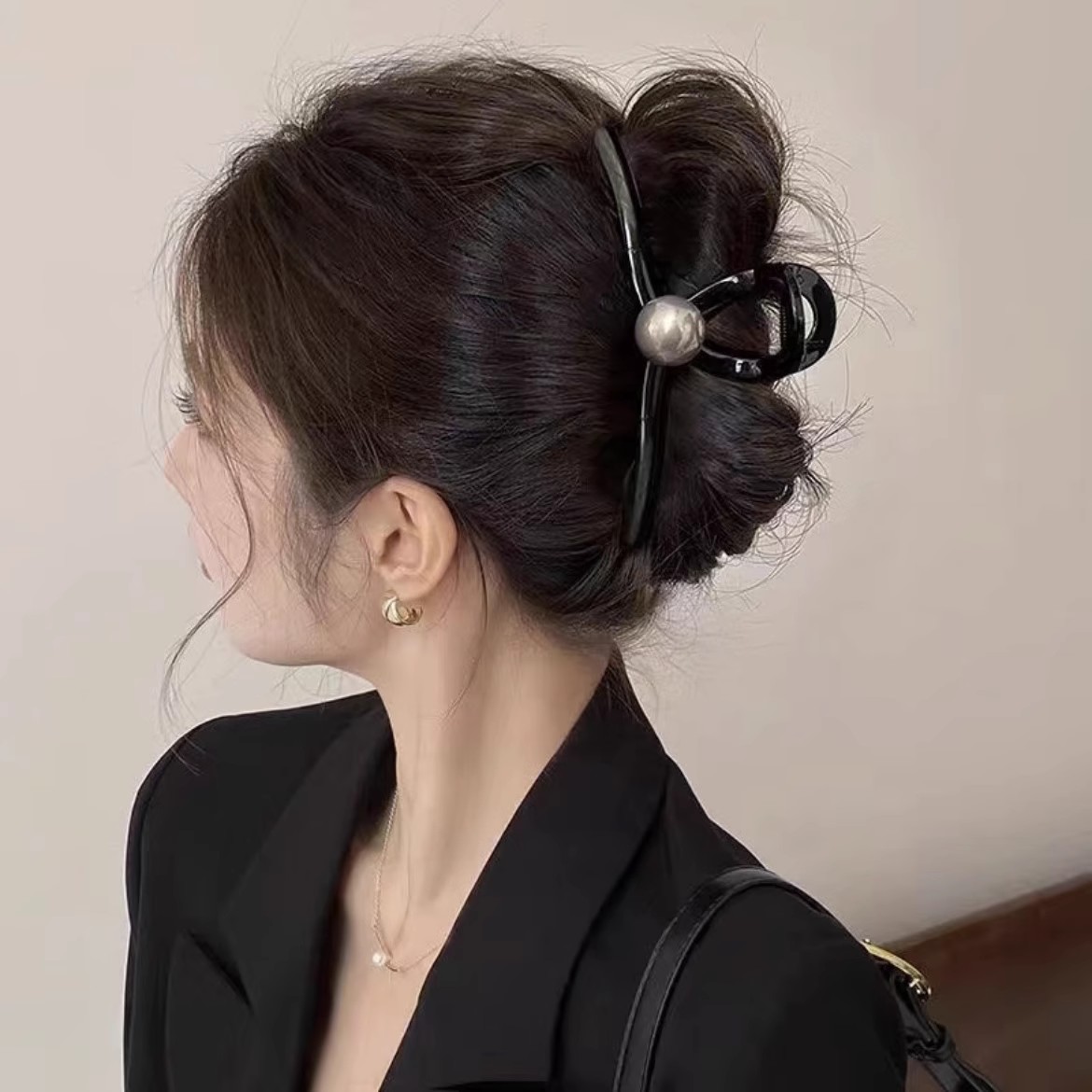 Pinzas para el cabello de perlas negras Vintage para mujeres y niñas, adorno de temperamento, pinzas simples, horquilla, accesorios para el cabello de
