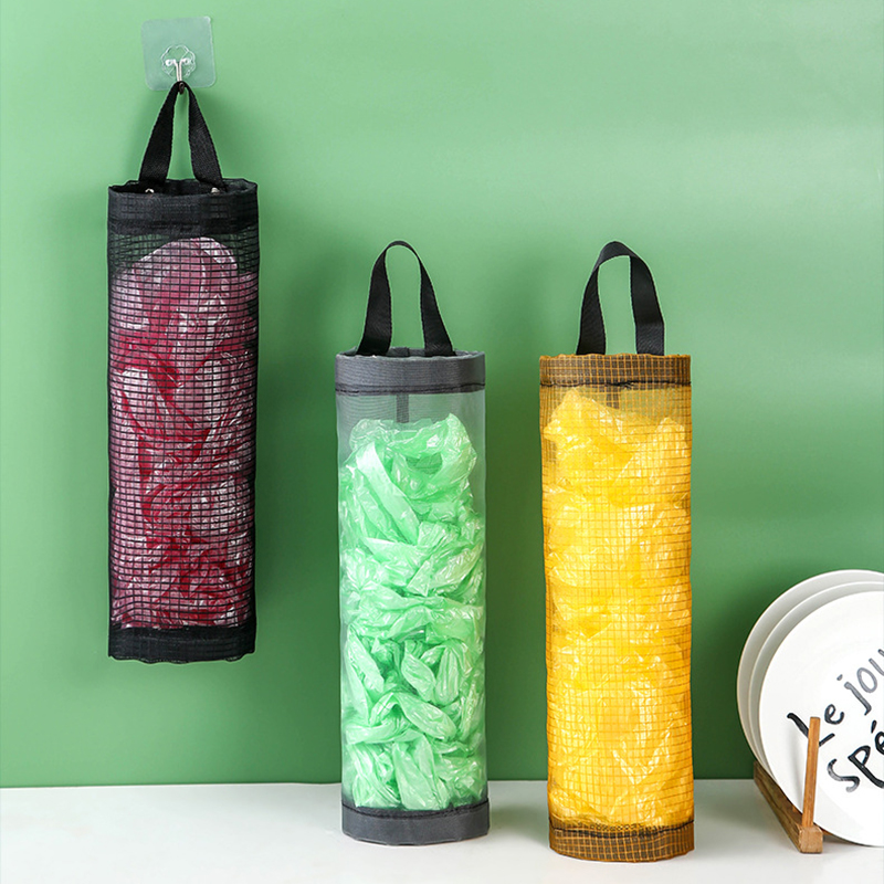 Sac de rangement en plastique en maille, sac plastique suspendu, collecteur de déchets de cuisine, extraction et stockage