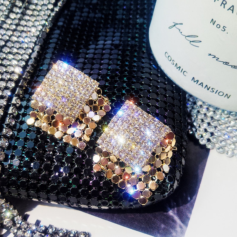Mode-sieraden Eenvoudige Vierkante Luxe Kristal Stud Oorbellen Vergulde Metalen Oorbellen Voor Meisjes Cadeau Voor Vrouw