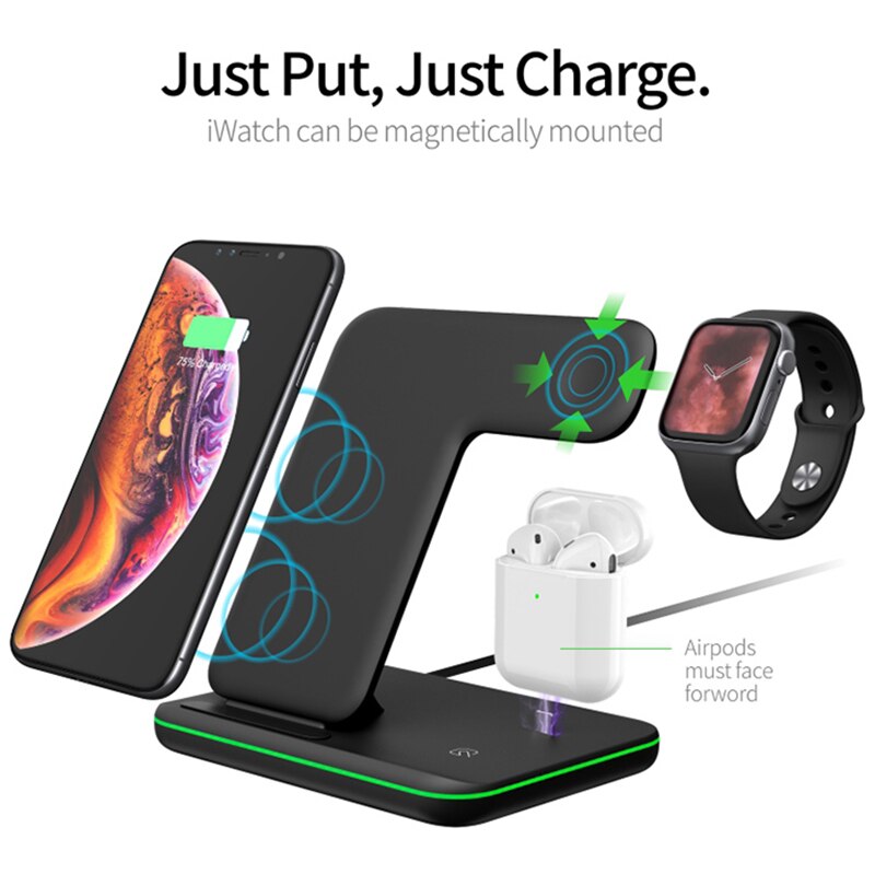 15w 3in1 qi carregador sem fio suporte para iphone 11 xs xr x 8 estação doca de carga rápida sem fio para apple watch 5 4 3 airpods pro 2