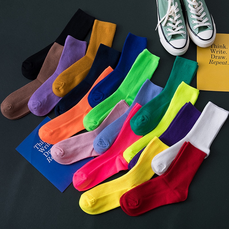 Chaussettes néon Harajuku pour femmes, Streetwear Hip-Hop, 17 couleurs fluorescentes, couleurs vives bonbons, sympas, pour adolescentes et filles, danse de rue