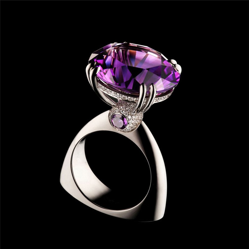 Luxus Lila Großen Zirkon Hochzeit Ringe Für Frauen Silber Schmuck Ring Femme gotisch Geometrie Kristall Ringe Frauen Engagement Ring